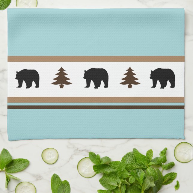 Kitchen Towel-Yellowstone Lodge 3 Bear and Trees Kitchen Towel (Folded)