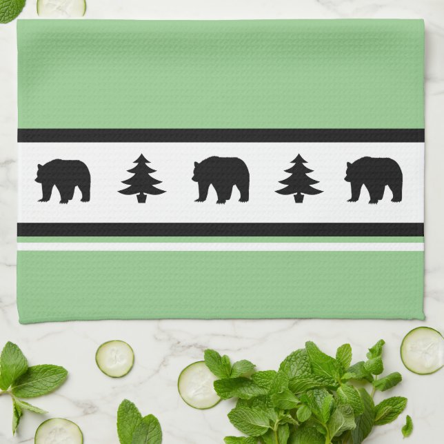 Kitchen Towel-Yellowstone Lodge 3 Bear and Trees Kitchen Towel (Folded)