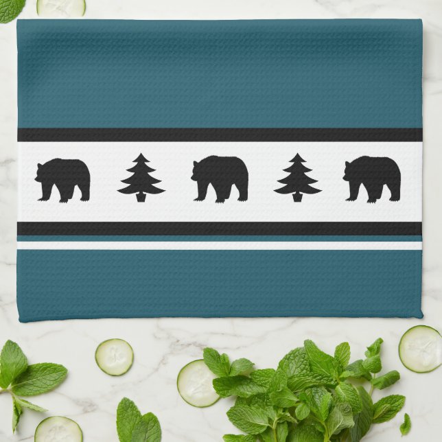 Kitchen Towel-Yellowstone Lodge 3 Bear and Trees Kitchen Towel (Folded)