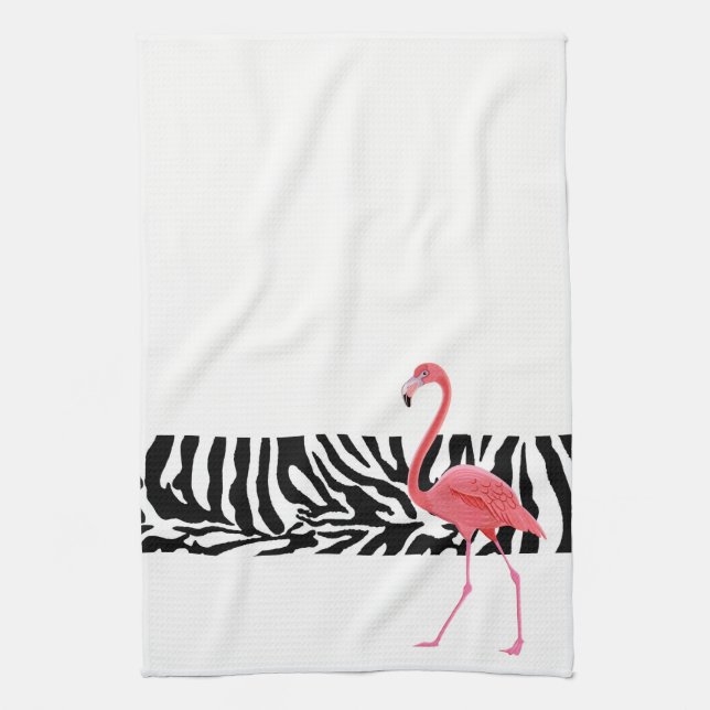 Kitchen Towel-Zebra Print/Flamingo Towel (Vertical)