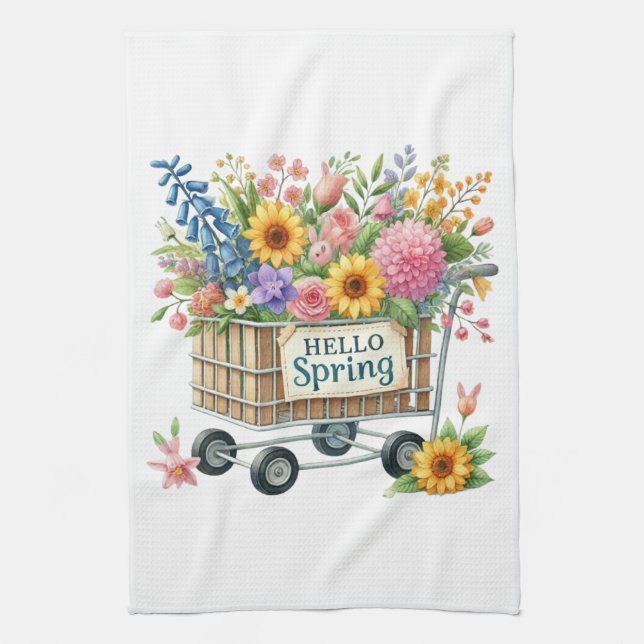 Kitchen Towels-Hello Spring Floral Kitchen Towels (Vertical)