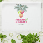 Kitchen Towels Personalized Festive<br><div class="desc">These Christmas kitchen towels feature the words "Merry and Bright" with unique art by Victoria Grigaliunas. Use the template fields to add your personalized text. A festive choice for the holidays. To see the complete line visit www.zazzle.com/dotellabelle</div>