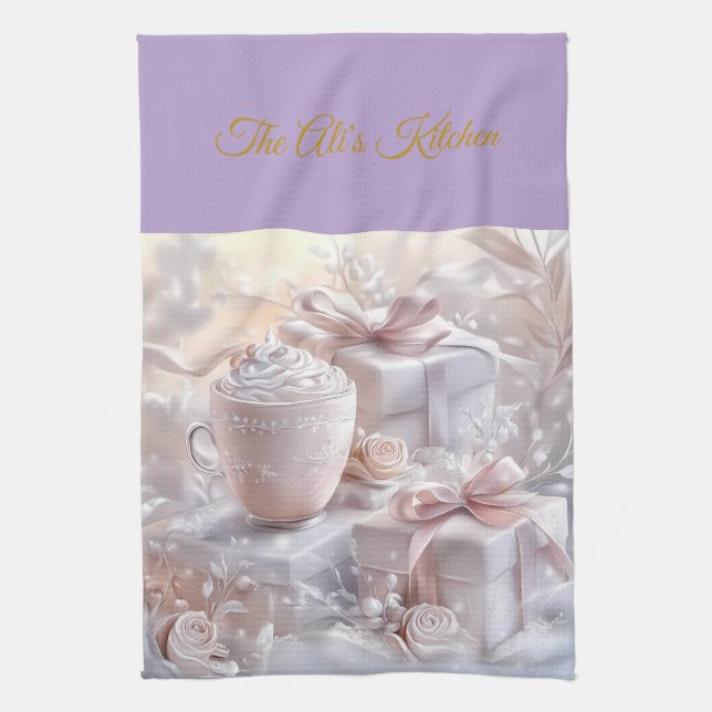 Kitchen Towels-Personalized Victorian Christmas  Kitchen Towel (Vertical)