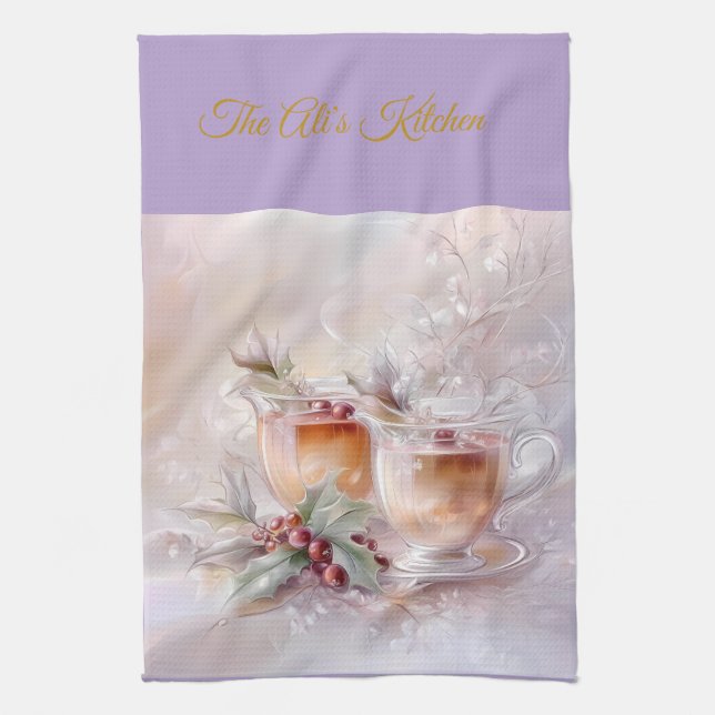 Kitchen Towels-Personalized Victorian Christmas  Towel (Vertical)