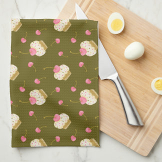 Kitchen Towers with a cherry cake. Kitchen Towel
