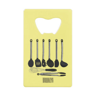 Kitchen utensil cartoon illustration credit card bottle opener