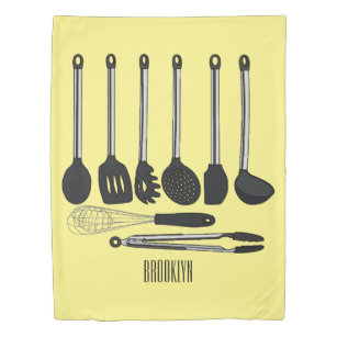 Kitchen utensil cartoon illustration  duvet cover