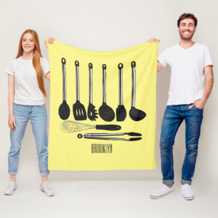 Kitchen utensil cartoon illustration  fleece blanket