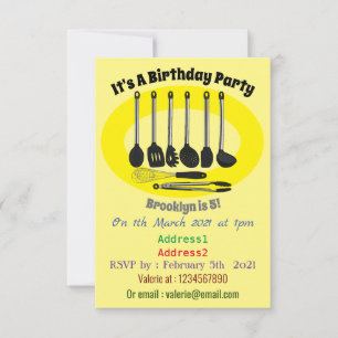 Kitchen utensil cartoon illustration invitation