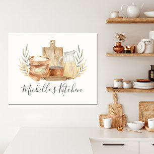 Kitchen Utensil Food Watercolor Personalized Quote Canvas Print