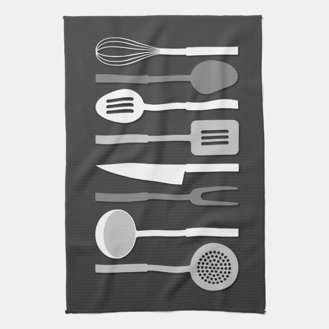 Kitchen Utensil Silhouettes Monochrome II Kitchen Towel (Vertical)