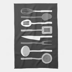 Kitchen Utensil Silhouettes Monochrome II Towel