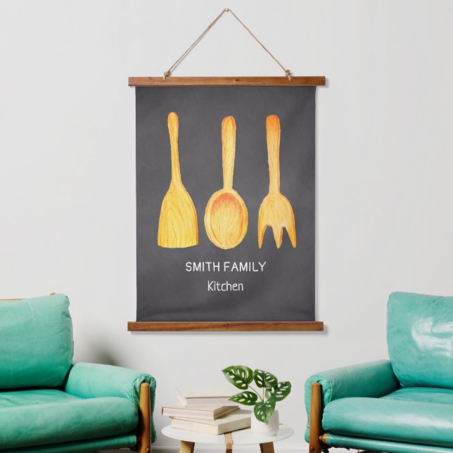 Kitchen Utensils Black White Vintage Hanging Tapestry (Living Room)