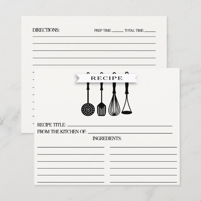 Kitchen Utensils Bridal Shower Recipe Cards (Front/Back)
