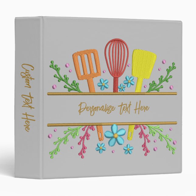Kitchen Utensils Colourful Personalize Recipe Binder (Front/Spine)