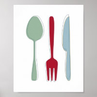 Kitchen Utensils Colourful Silhouettes Mid-century