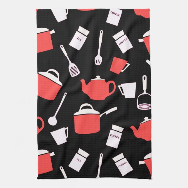 Kitchen Utensils & Cookware | Black White & Red Kitchen Towel (Vertical)