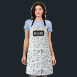 Kitchen Utensils Line Doodle Pattern Personalised Apron<br><div class="desc">Classic kitchen utensils and gadgets illustrated pattern.</div>