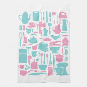 Kitchen Utensils Modern Towel   {Aqua & Pink}