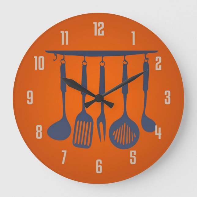 Kitchen Utensils Orange Kitchen Clock (Front)