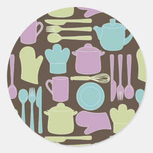 Kitchen Utensils Pattern 2 Classic Round Sticker
