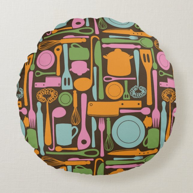 Kitchen Utensils Pattern 3 Round Pillow (Front)