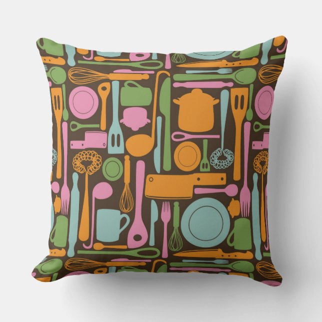 Kitchen Utensils Pattern 3 Throw Pillow (Front)