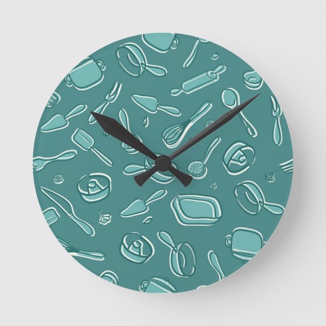 Kitchen Utensils Pattern Round Clock (Front)