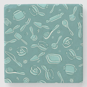 Kitchen Utensils Pattern Stone Coaster