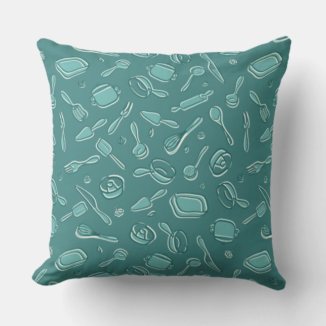 Kitchen Utensils Pattern Throw Pillow (Front)
