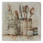 Kitchen Utensils Rustic Watercolors Ceramic Tile