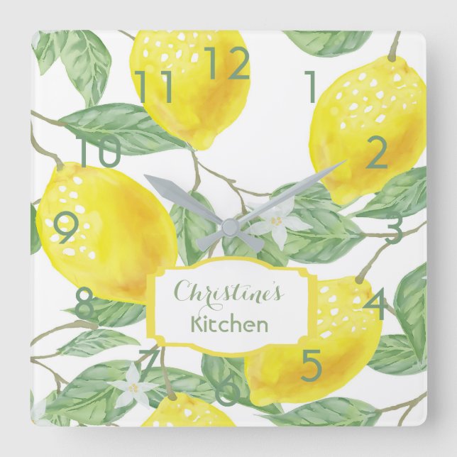 Kitchen wall clock with lemons and name (Front)