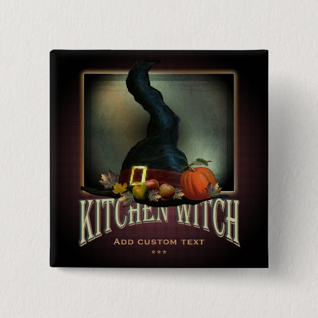 Kitchen Witch 2 Inch Square Button (Front)