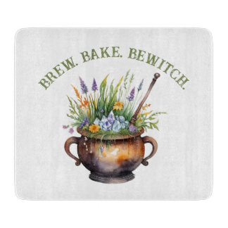 Kitchen Witch Brew Bake Bewitch Cottagecore Cutting Board