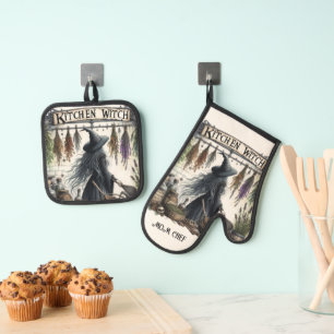 Kitchen Witch Retirement Mom Grandma Wife Custom  Oven Mitt & Pot Holder Set
