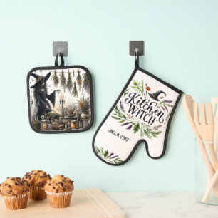 Kitchen Witch Retirement Mom Grandma Wife Custom  Oven Mitt & Pot Holder Set