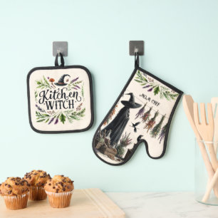 Kitchen Witch Retirement Mom Grandma Wife Custom  Oven Mitt & Pot Holder Set