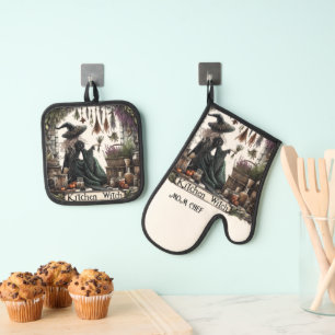 Kitchen Witch Retirement Mom Grandma Wife Custom  Oven Mitt & Pot Holder Set