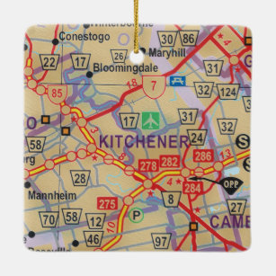 Kitchener ON Map Ceramic Ornament