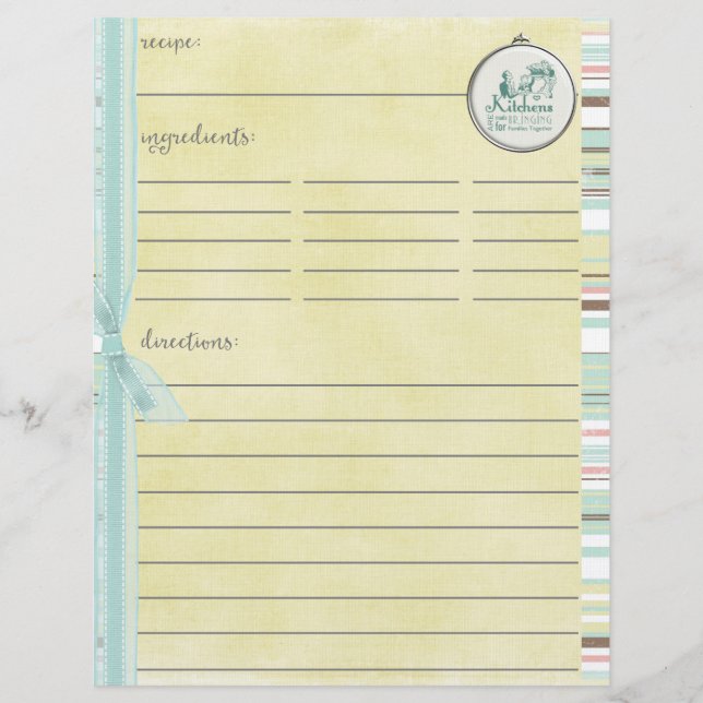 Kitchens Are For Bringing Families Together Recipe Letterhead (Front)