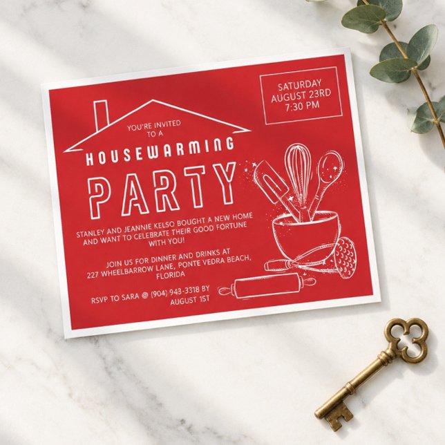 Kitchenware Bold Red Housewarming Invitation (Creator Uploaded)