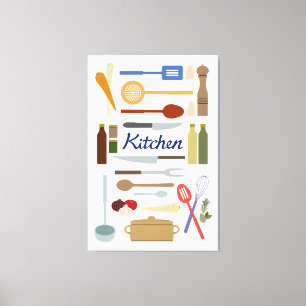 Kitchenware Illustration+Type Design Colour Canvas Print
