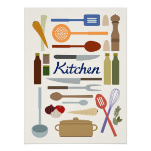Kitchenware Illustration+Type Design Colour Poster