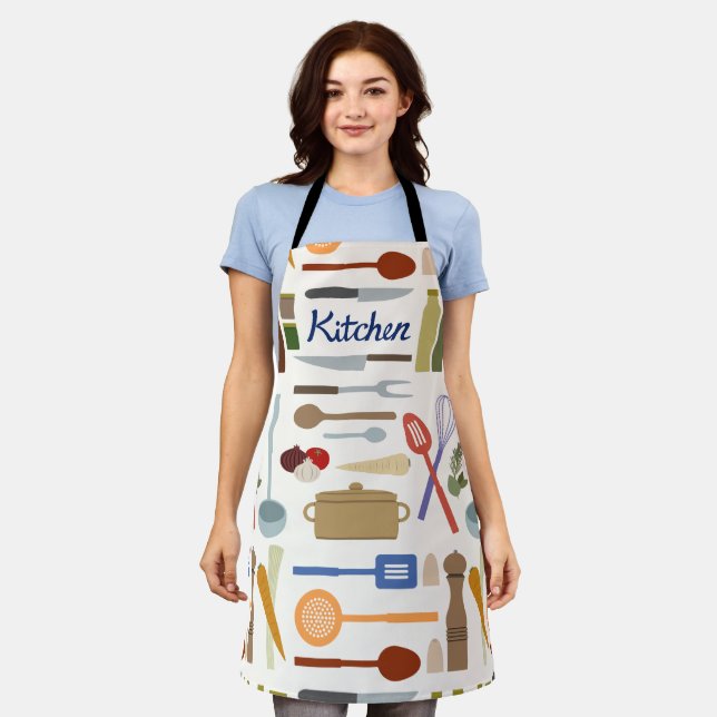 Kitchenware Illustration+Type Lg Pattern Colour Apron (Worn)