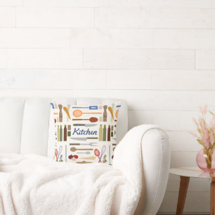 Kitchenware Illustration+Type Pattern Colour Throw Pillow