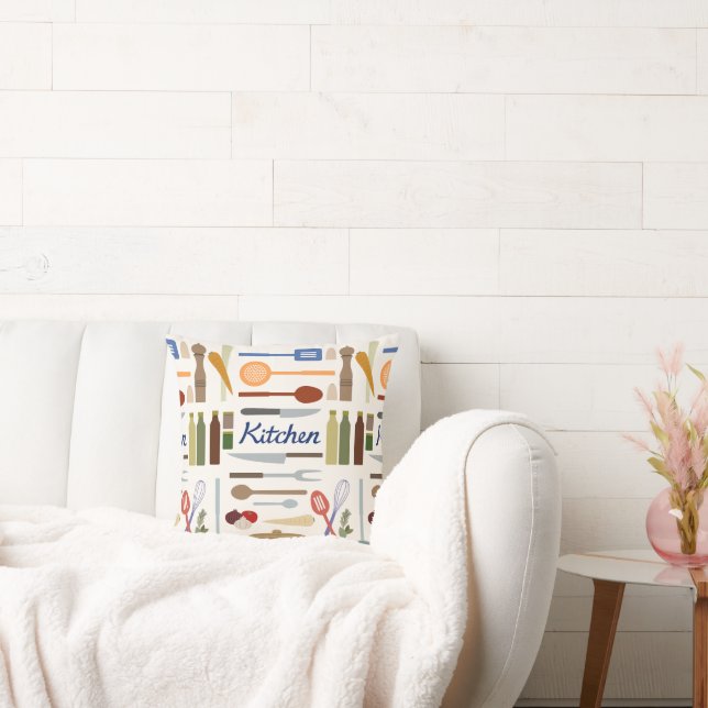 Kitchenware Illustration+Type Pattern Colour Throw Pillow (Couch)