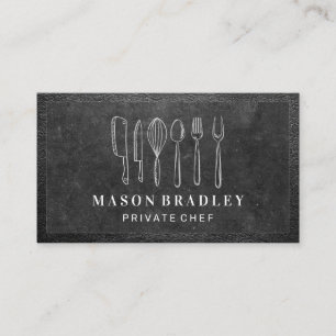 Kitchenware Illustrations   Slate   Leather Border Business Card