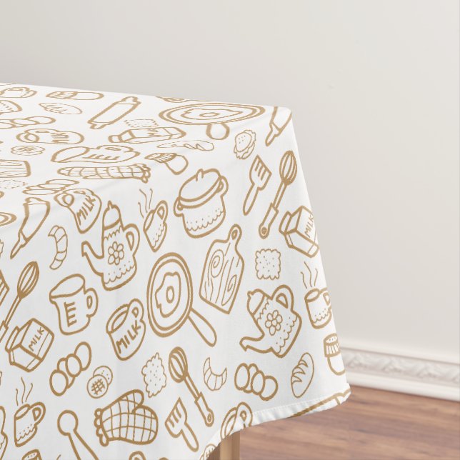Kitchenware White Brown Tablecloth (In Situ)