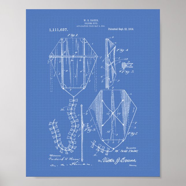 Kite 1914 Patent Art Old Peper Poster (Front)