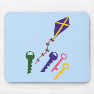 Kite and Keys Whimsical Cartoon Art Mouse Pad